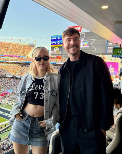 ‘전세계 구독자 1위’ 미스터비스트, ‘누나’ 로제와 ‘슈퍼볼’ 현장 인증샷[IS하이컷]