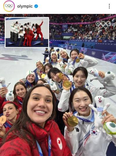 금메달 목에 건 뒤 빅토리 셀피…한국 여자 쇼트트랙 '금빛 미소' [2026 밀라노]