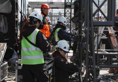 [포토] BTS 공연 무대 설치 중인 광화문광장