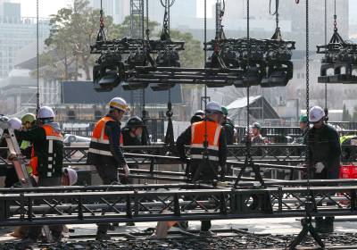 [포토] BTS 공연 무대 설치 중인 광화문광장